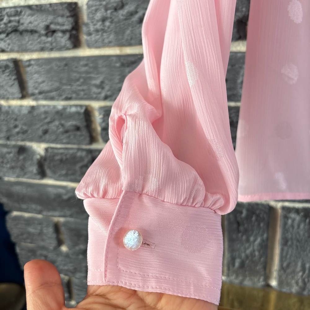 Vintage Pink Polka Dot Blouse with Tie - Picture 4 of 7